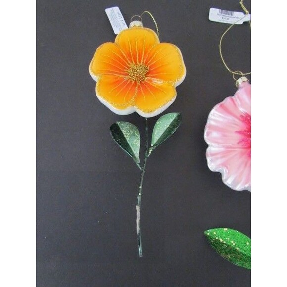 West Elm Glass Flower Ornaments Set 3 White Orange Pink Large NEW - Picture 4 of 11